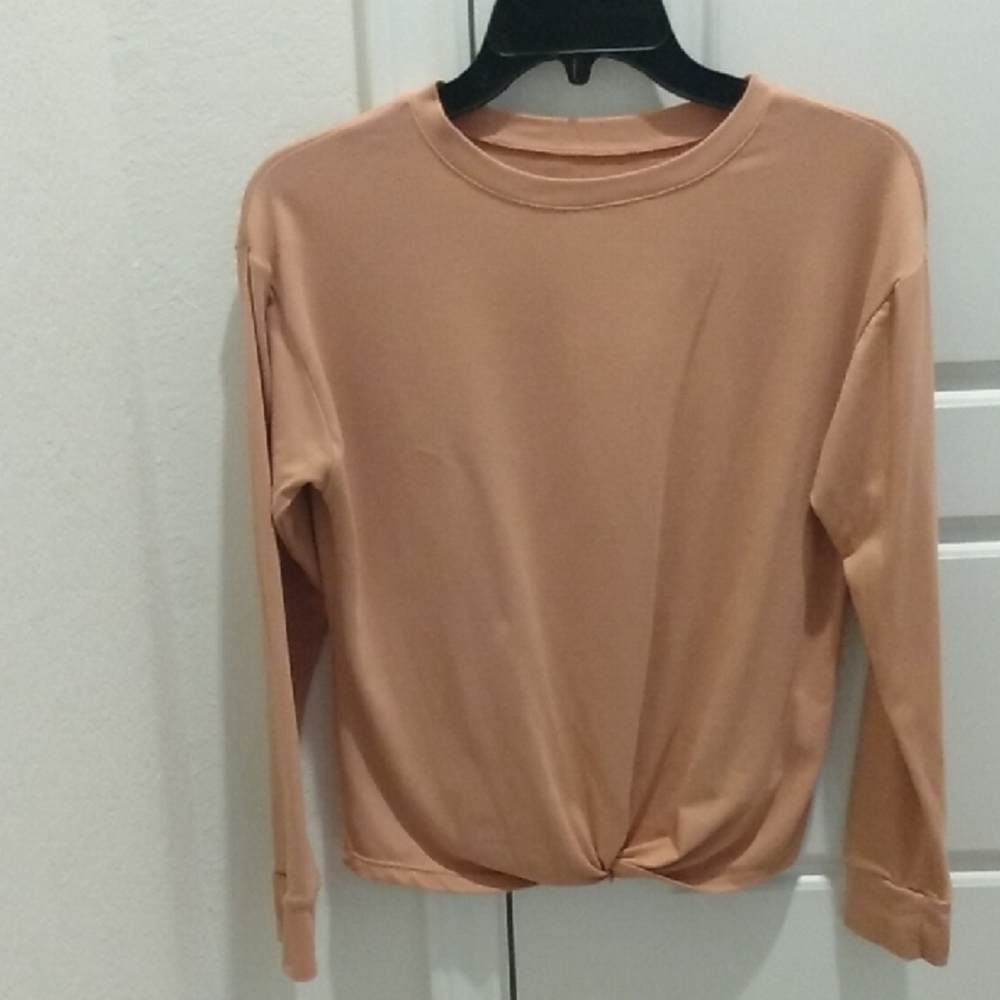 Crewneck Long Sleeve Twist Front Top - Nude Tan